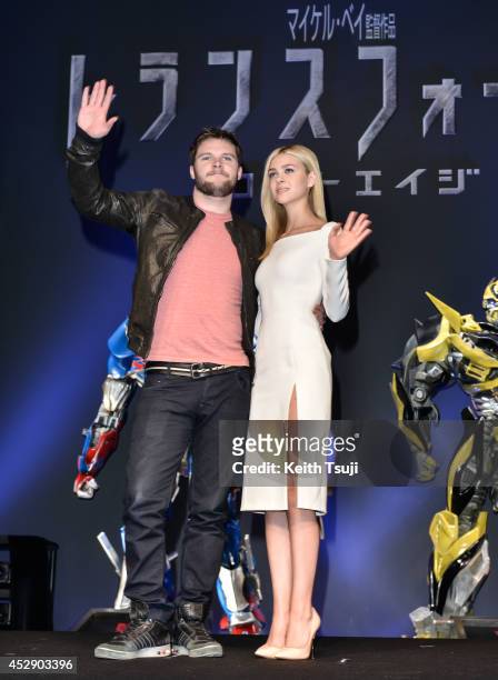 Jack Reynor and Nicola Peltz attend the press conference for Japan premiere of 'Transformers : Age Of Extinction' at Tokyo Midtown on July 29, 2014...