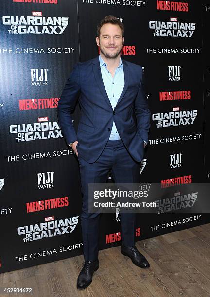 Actor Chris Pratt attends The Cinema Society with Men's Fitness & FIJI Water host a screening of "Guardians of the Galaxy" on July 29, 2014 in New...