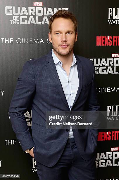 Actor Chris Pratt attends The Cinema Society with Men's Fitness and FIJI Water special screening of Marvel's "Guardians of the Galaxy" at Crosby...