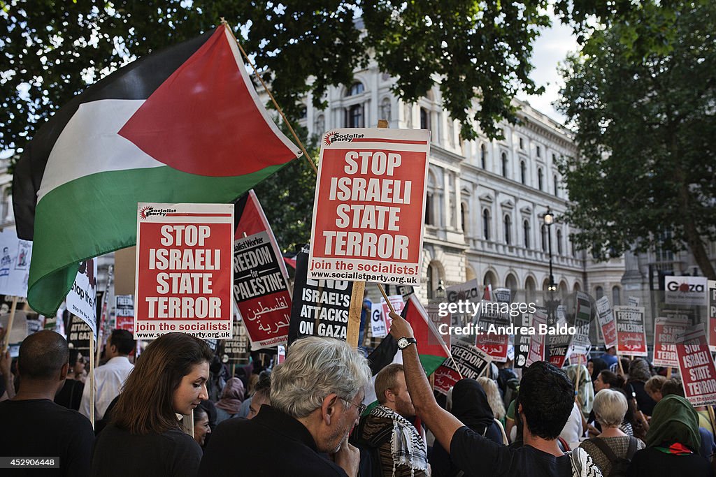 Palestine supporters gather outside Downing Street leaving...