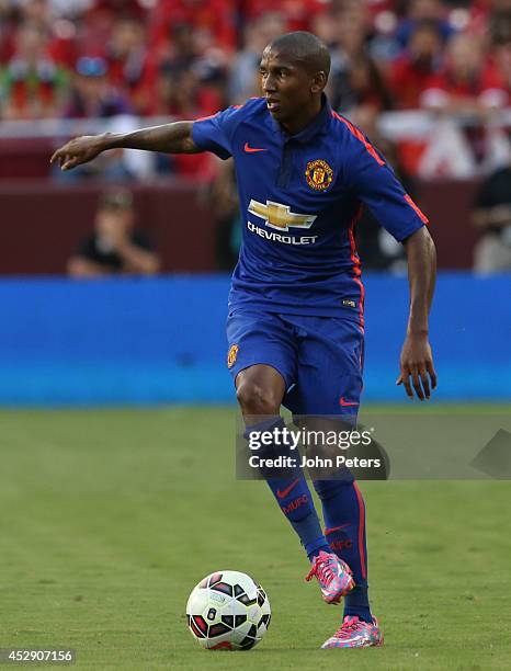 Ashley Young and Danny Welbeck of Manchester United in action during the pre-season friendly between Manchester United and Inter Milan at FedExField...