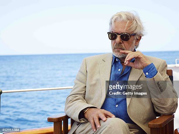 Italian actor Giancarlo Giannini sits aboard a boat on the set of the film 'The Gentleman's Wager' at sea. Johnnie Walker Blue Label has launched a...
