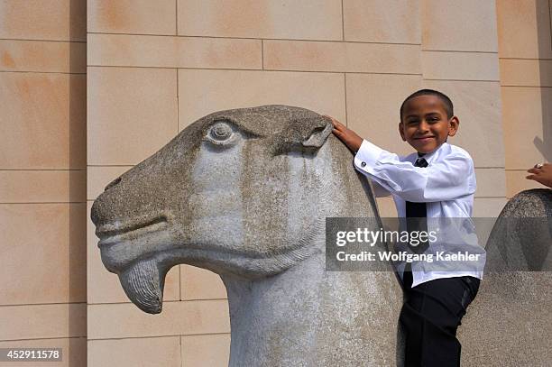 Washington State, Seattle, Capitol Hill, Volunteer Park, Asian Art Museum, Boy From Eritrea On Camel Statue.