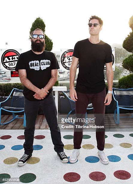 Sebu Simonian and Ryan Merchant of Capital Cities attend the ALT 98.7FM penthouse party concert series at The Historic Hollywood Tower on July 29,...