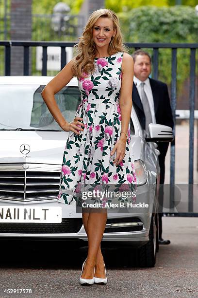 Catherine Tyldesley seen leaving the ITV Studios after an appearance on 'Lorraine' on July 30, 2014 in London, England. Photo by Alex Huckle/GC...