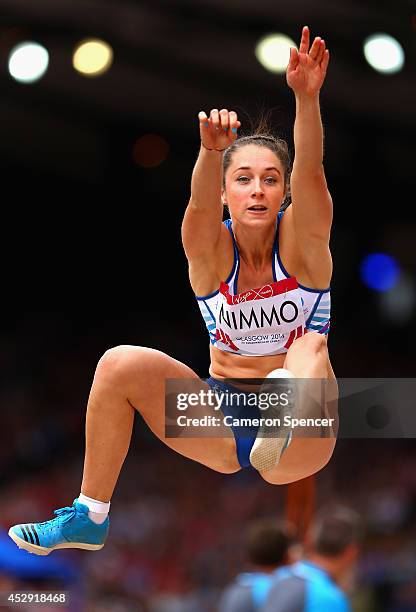 Jade Nimmo of Scotland competes in the Women's Long Jump qualification at Hampden Park during day seven of the Glasgow 2014 Commonwealth Games on...