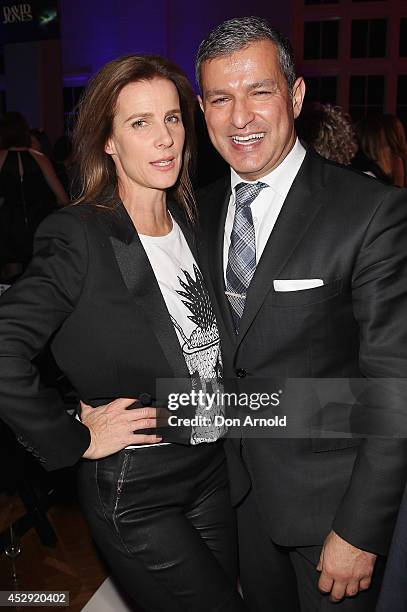 Rachel Griffiths and Paul Zahra pose after the David Jones Spring/Summer 2014 Collection Launch at David Jones Elizabeth Street Store on July 30,...