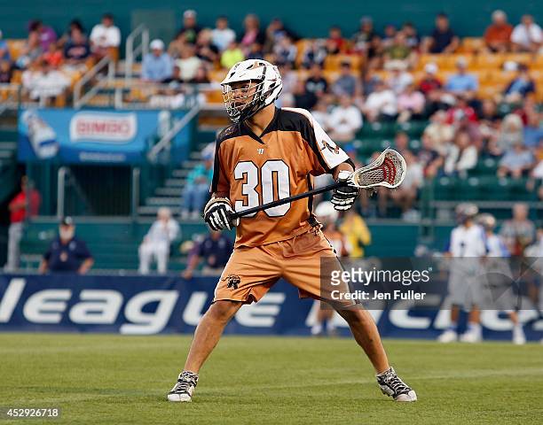 John Ortolani of the Rochester Rattlers in action against the Charlotte Hounds at Sahlen's Stadium on July 26, 2014 in Rochester, New York.