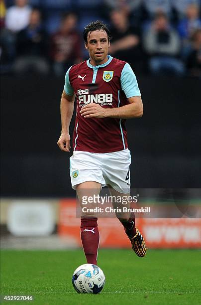 Michael Duff of Burnley in action during the pre season friendly match between Preston North End and Burnley at Deepdale on July 29, 2014 in Preston,...