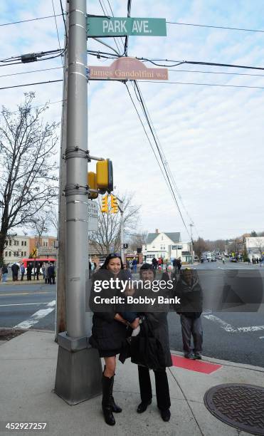 Deborah Lin, daughter Liliana Ruth Gandolfini and Leta Gandolfini attend the James Gandolfini Street Naming Ceremony on December 1, 2013 in Park...