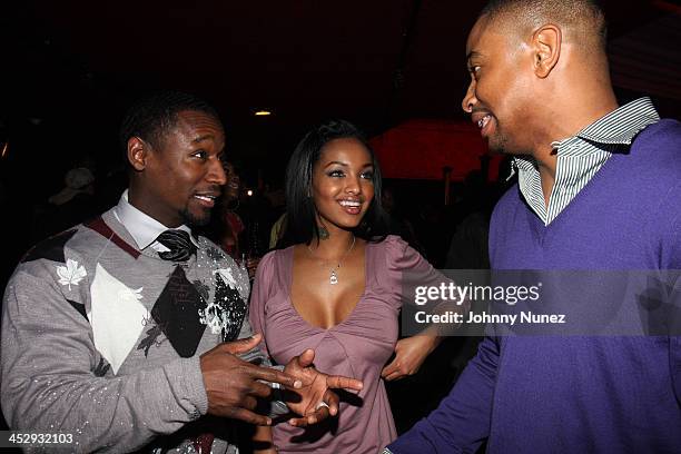 Usman Sharif, Angel Lola Luv and Kevin Phillips attend the after party for the premiere of Notorious at the Roseland Ballroom on January 7, 2009 in...