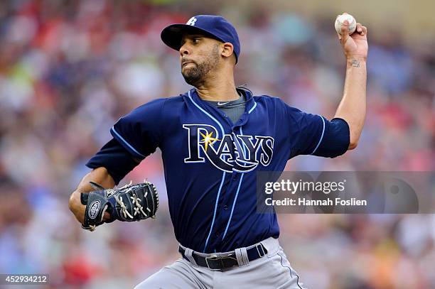 David Price of the Tampa Bay Rays delivers a pitch against the Minnesota Twins during the game on July 19, 2014 at Target Field in Minneapolis,...