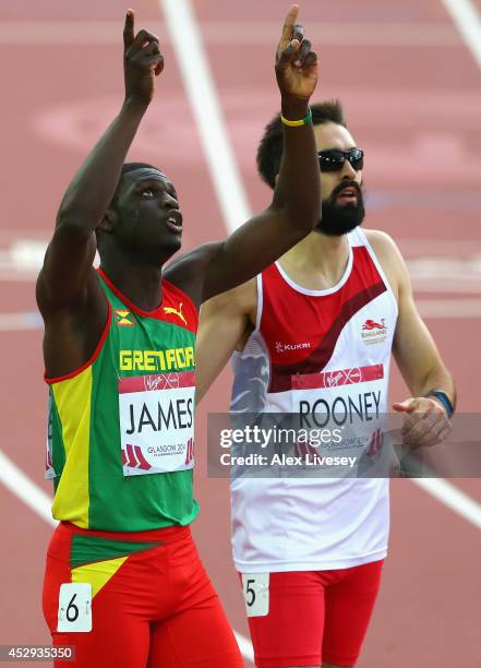 Kirani James of Grenada celebrates winning gold in the Men's 400 metres Final at Hampden Park during day seven of the Glasgow 2014 Commonwealth Games...