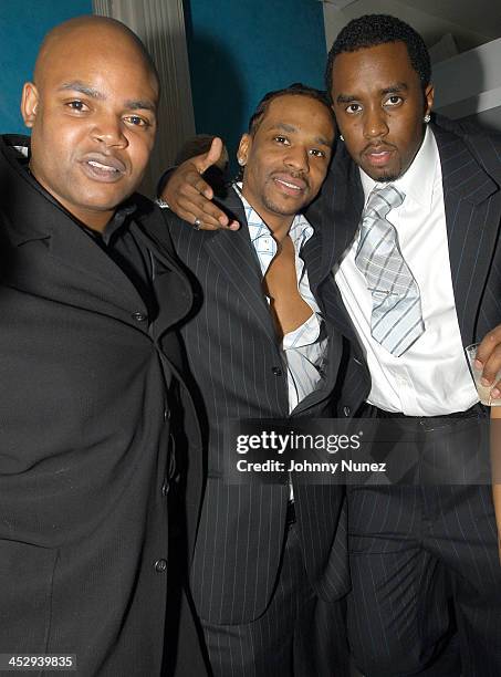 Harve Pierre, Slam and Sean P. Diddy Combs during Sean P. Diddy Combs Host Birthday Party for Uncle Paulie at Club Exit in New York City, New York,...