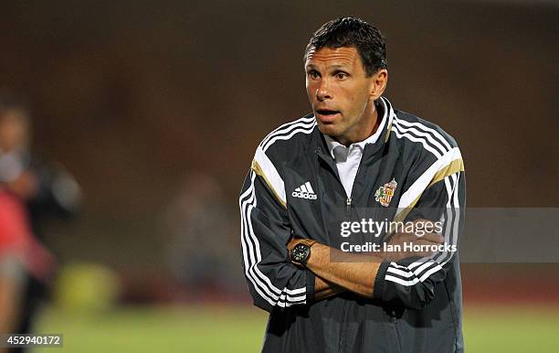 Sunderland manager Gus Poyet during a pre-season friendly match between CD National and Sunderland at the Estadio Municipal Albufeira on July 30,...