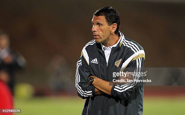 Sunderland manager Gus Poyet during a pre-season friendly match between CD National and Sunderland at the Estadio Municipal Albufeira on July 30,...