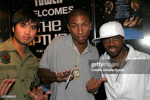 Chad Hugo, Pharrell Williams and Jermaine Dupri during Neptunes Present...Clones Album Signing in New York City on August 19, 2003 at Tower Records,...