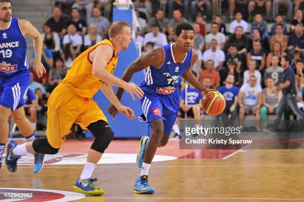 Mickael Gelabale in action during the International Basketball practice game between France and Belgium on July 30, 2014 in Rouen, France.