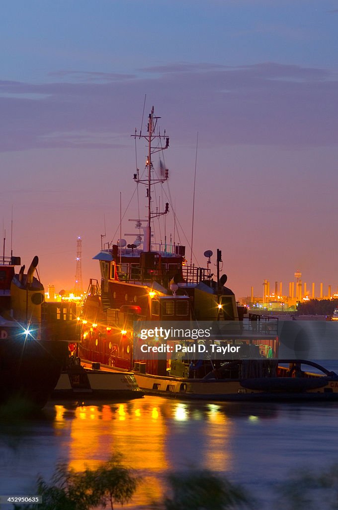 Tugboat on the Mississippi at Twilight
