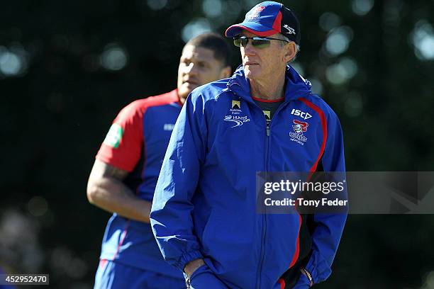 Wayne Bennett coach of the Knights during a Newcastle Knights NRL training session on July 31, 2014 in Newcastle, Australia.