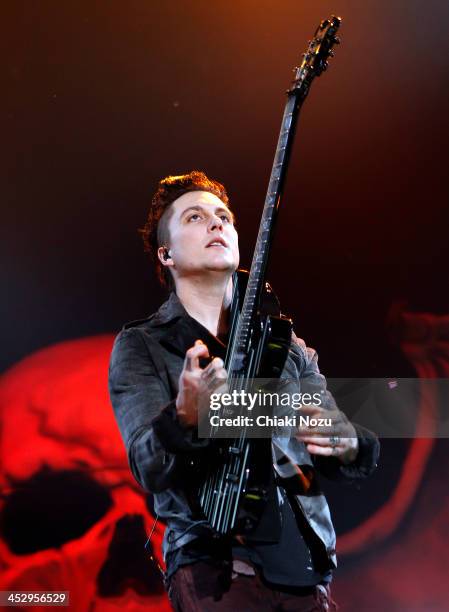 Synyster Gates of Avenged Sevenfold performs at Wembley Arena on December 1, 2013 in London, England.