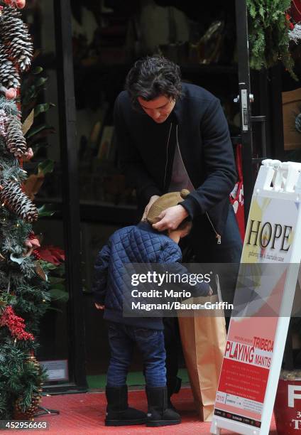 Orlando Bloom and Flynn Bloom are seen on December 01, 2013 in New York City.