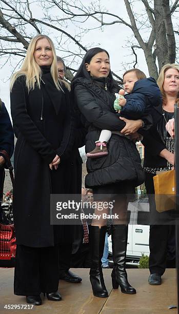 Marcy Wudarsk, Deborah Lin and daughter Liliana Ruth Gandolfini attend the James Gandolfini street naming ceremony on December 1, 2013 in Park Ridge,...