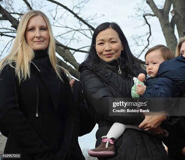 Marcy Wudarsk, Deborah Lin and daughter Liliana Ruth Gandolfini attend the James Gandolfini street naming ceremony on December 1, 2013 in Park Ridge,...