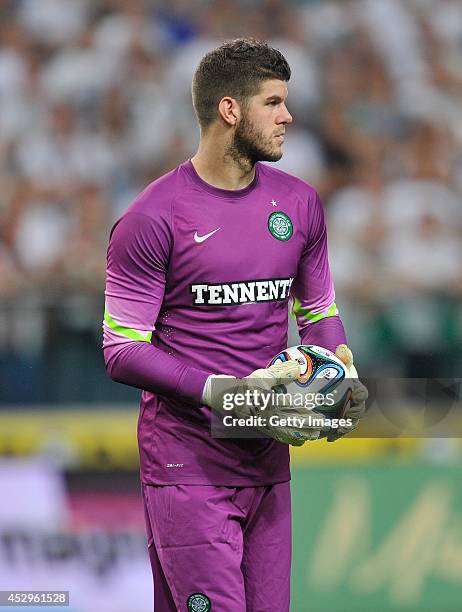 Goalkeeper Fraser Forster of Celtic during the third qualifying round UEFA Champions League match between Legia and Celtic at Pepsi Arena on July 30,...