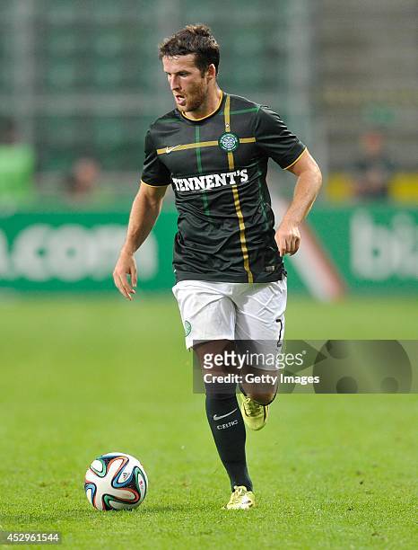 Adam Matthews of Celtic during the third qualifying round UEFA Champions League match between Legia and Celtic at Pepsi Arena on July 30, 2014 in...