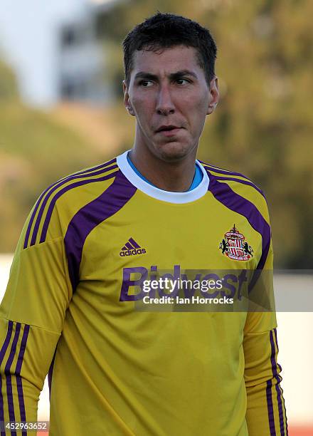 Sunderland goalkeeper Costel Pantilimon during a pre-season friendly match between CD National and Sunderland at the Estadio Municipal Albufeira on...