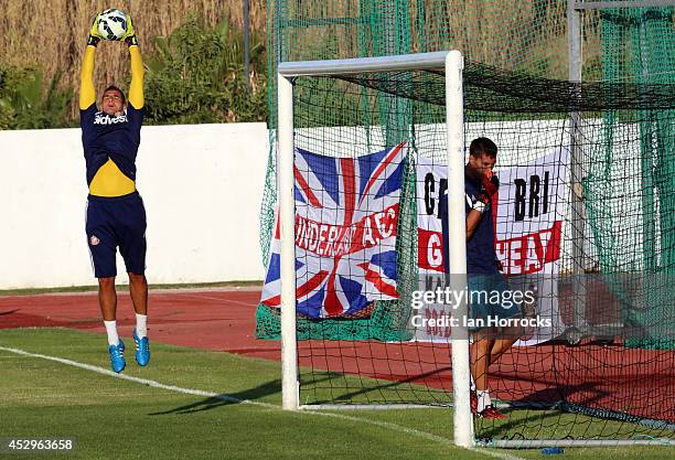 Sunderland goalkeepers Vito Mannone and Costel Pantilimon warm up during a pre-season friendly match between CD National and Sunderland at the...