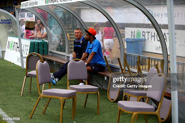 Nigel Adkins manager of Reading and Gareth McCleary prior to the match against Wycombe Wanderers at Adams Park on July 26, 2014 in High Wycombe,...