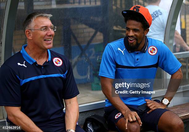 Nigel Adkins manager of Reading and Gareth McCleary prior to the match against Wycombe Wanderers at Adams Park on July 26, 2014 in High Wycombe,...