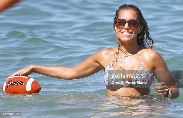 Sylvie Meis, former wife of Raphael van Der Vaart is seen at The Club 55 Beach on July 30, 2014 in Saint Tropez, France. (Photo by Peter Slane/
