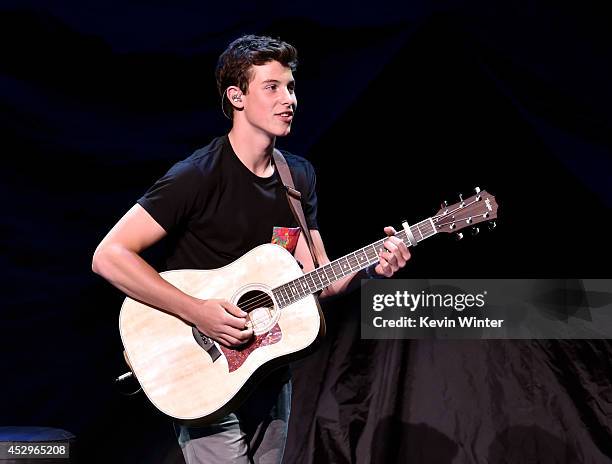 Musician Shawn Mendes performs at the Nokia Theatre on July 30, 2014 in Los Angeles, California.