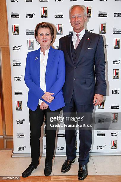 Helga Rabl-Stadler and Lutz Bethge attend the Montblanc Young Directors Project at Salzburg Festival press conference on July 31, 2014 in Salzburg,...