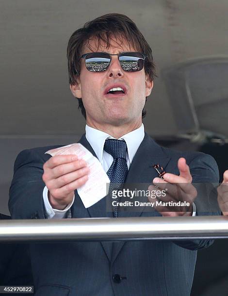 Tom Cruise watches the third race at Glorious Goodwood, Ladies Day at Goodwood on July 31, 2014 in Chichester, England.