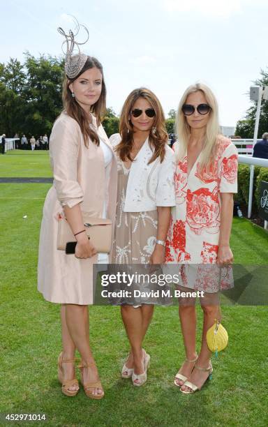 Lady Natasha Rufus Isaacs, Katy Wickremesinghe and Martha Ward pose in the winners enclosure after the Pioneering Women's Luncheon at Glorious...
