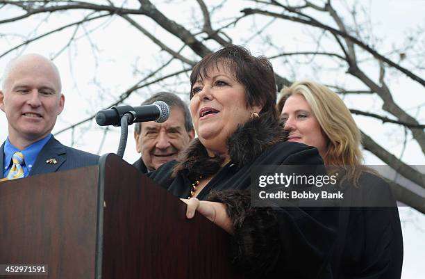 Mayor of Park Ridge, Terry Maguire, Johanna Antonacci and Michael Gandolfini attend the James Gandolfini Street Naming Ceremony on December 1, 2013...