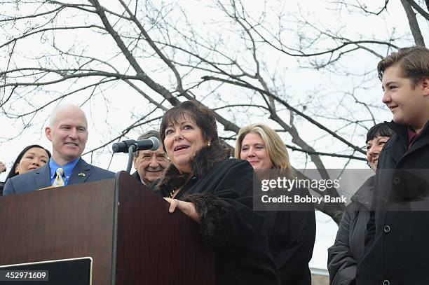 Mayor of Park Ridge, Terry Maguire, Johanna Antonacci and Michael Gandolfini attend the James Gandolfini Street Naming Ceremony on December 1, 2013...