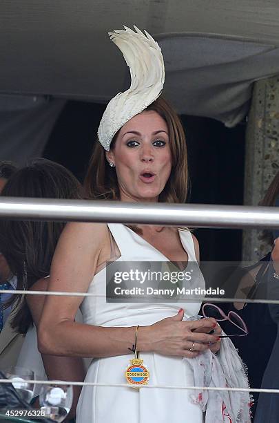 Natalie Pinkham watches the racing at Glorious Goodwood, Ladies Day at Goodwood on July 31, 2014 in Chichester, England.