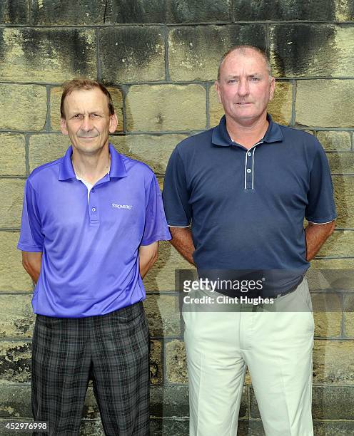 Mark Harling of Accrington and District Golf Club and Anthony Cuppello of Pike Fold Golf Club pose for a photo after finishing 6 under par during the...