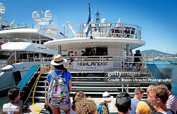 Chris Brown parties on his yacht Highlander in the harbour of Saint Tropez on July 31, 2014 in Saint-Tropez, France.