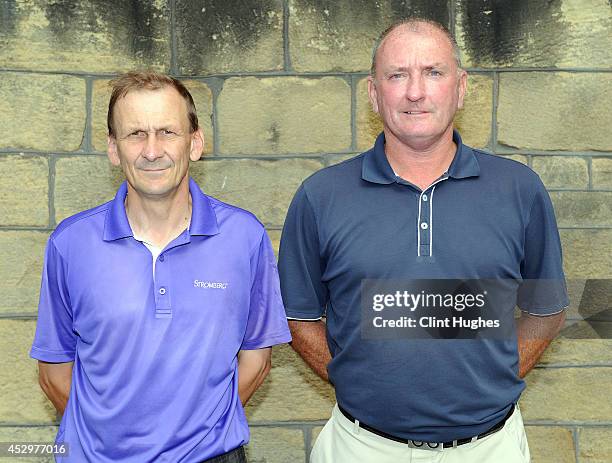 Mark Harling of Accrington and District Golf Club and Anthony Cuppello of Pike Fold Golf Club pose for a photo after finishing 6 under par during the...