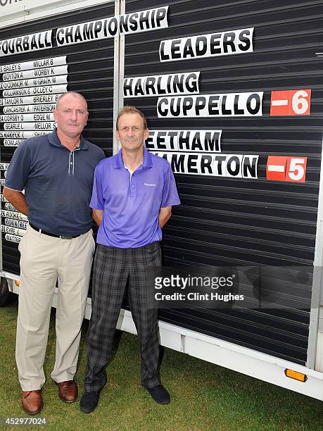 Mark Harling of Accrington and District Golf Club and Anthony Cuppello of Pike Fold Golf Club pose for a photo after finishing 6 under par during the...