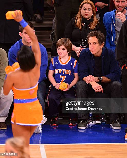 Quinlin Dempsey Stiller and Ben Stiller attend the New Orleans Pelicans vs New York Knicks game at Madison Square Garden on December 1, 2013 in New...