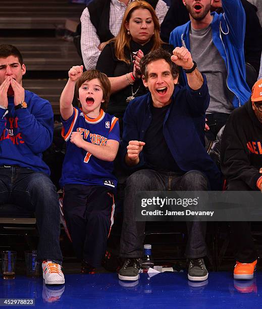 Quinlin Dempsey Stiller and Ben Stiller attend the New Orleans Pelicans vs New York Knicks game at Madison Square Garden on December 1, 2013 in New...