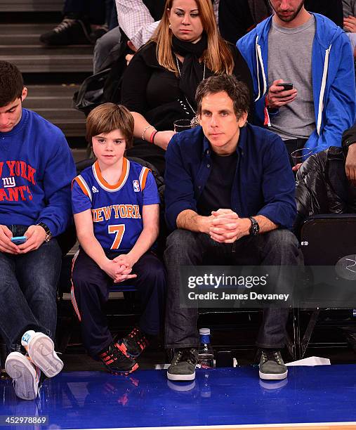 Quinlin Dempsey Stiller and Ben Stiller attend the New Orleans Pelicans vs New York Knicks game at Madison Square Garden on December 1, 2013 in New...