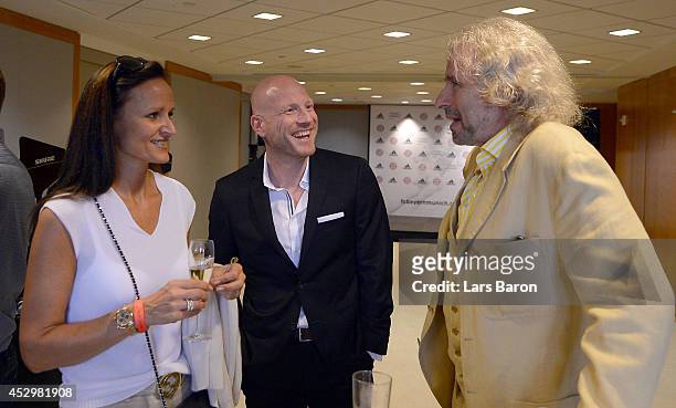 Matthias Sammer is seen with Thomas Gottschalk during the FC Bayern Muenchen office opening on day 2 of the Audi Summer Tour USA 2014 on July 31,...